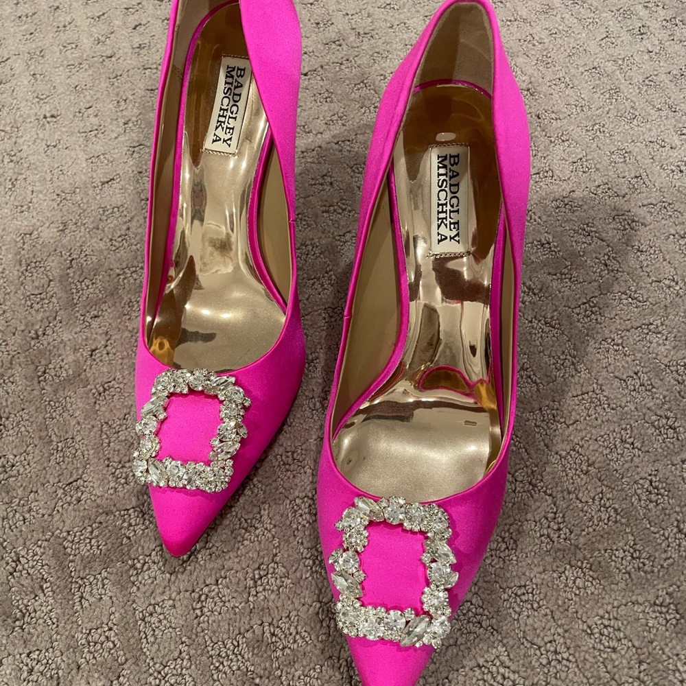 Badgley Mischka Pink Crystal Embellished Heels